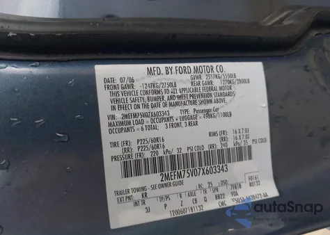 2007 Mercury Grand Marquis Ls из США, поврежденный, VIN 2MEFM75V07X603343